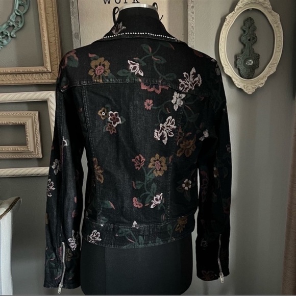 7 For All Mankind Vintage Black Floral Studded Moto Jacket - Picture 5 of 9